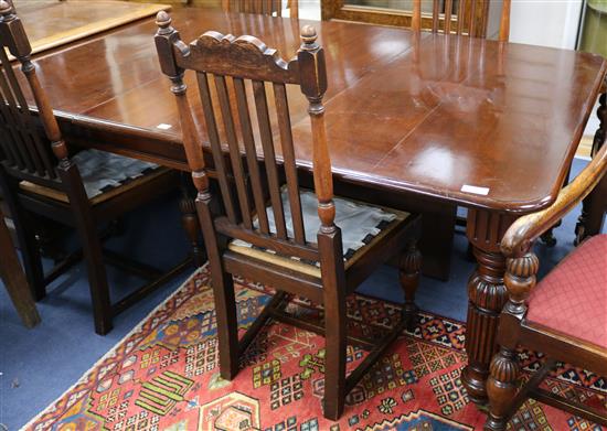 A Victorian mahogany extending dining table and two leaves W: 236cm full extended